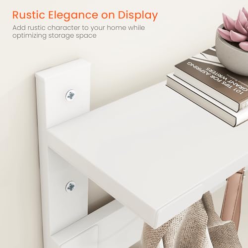 Homode Coat Rack With Wall Shelf, 29" Wooden Entryway Floating Shelf With Hooks Underneath, Hanging Coat Hanger for Bathroom, Living Room, Bedroom, Hallway, White - color: White, size: 29 Inch Long