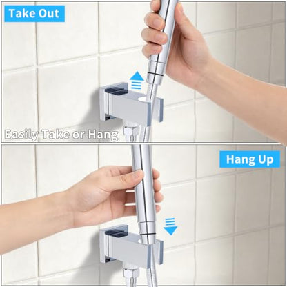 Bathroom Brass Square Wall Mount Handheld Shower Head Holder Water Supply Elbows with On/Off Flow Control Bracket, Chrome - color: Chrome