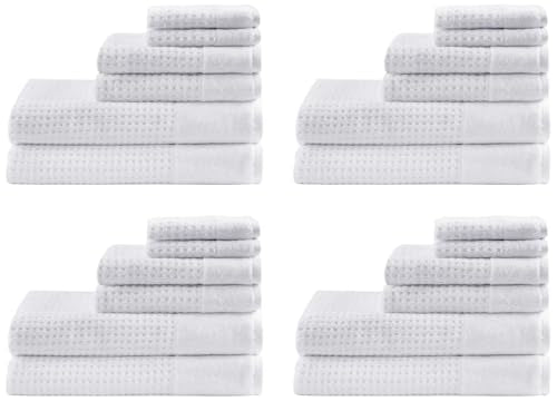 Madison Park Spa Waffle 100% Cotton Luxurious Towel Set, Premium Texture Waffle Weave, Highly Absorbent, Quick Dry, Hotel & Spa Quality Wash Clothes for Bathroom, Assorted Sizes, White 6 Piece - color: White, size: 6-Piece Set (Pack of 4)
