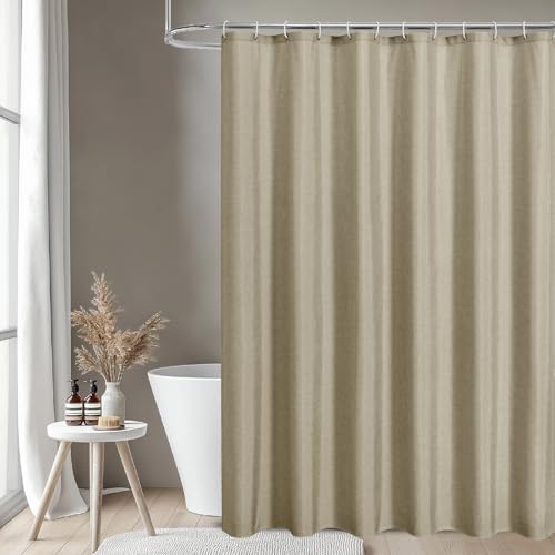 2-in-1 Waterproof Fabric Shower Curtain,No Separate Liner Needed,Linen Textured,Effortless Cleaning & Washable Bathroom Shower Curtain Set with 12 Plastic Hooks,72"x72",Khaki - color: Khaki, size: 72"W x 72"L (Pack of 1)