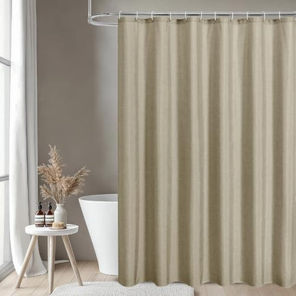 2-in-1 Waterproof Fabric Shower Curtain,No Separate Liner Needed,Linen Textured,Effortless Cleaning & Washable Bathroom Shower Curtain Set with 12 Plastic Hooks,72"x72",Khaki - color: Khaki, size: 72"W x 72"L (Pack of 1)