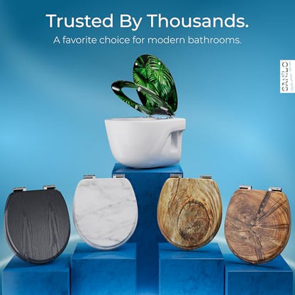 SANILO Wooden Toilet Seat with Soft Close [ROUND] - Decorative, Quiet & Slow Close Molded Wood Seat - With Strong Bumpers & Hinges - Adjustable Fit – Palmdream - color: Palmdream