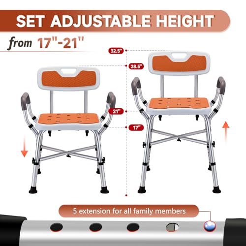 Shower Chair for Inside Shower, 600 lb Adjustable Chair with Arms and Back | FSA/HSA Eligible, 600lb Capacity, Crossbar Design, Adjustable Height, Tool-Free, Non-Slip Bath Chair for Elderly and Disabled - color: Orange