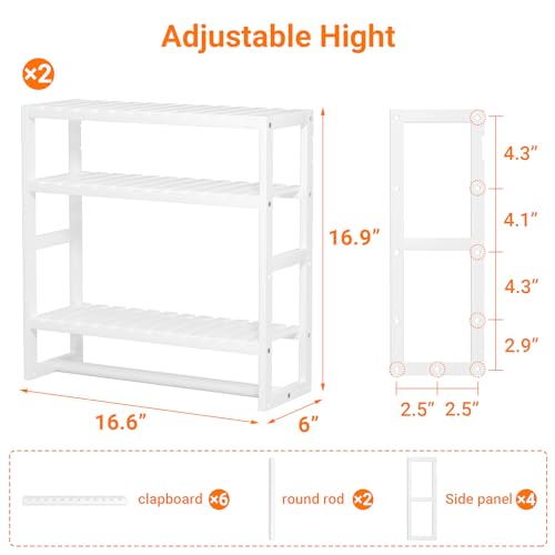 Towel Rack Bathroom Storage Shelves Over The Toilet with Towel Bar 100% Bamboo Adjustable Height Floating Shelf Wall Shower Shelf for Small Space Bathroom Kitchen Multi Usage White New 2Pack - color: Updated White 2pack