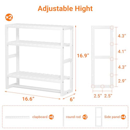Towel Rack Bathroom Storage Shelves Over The Toilet with Towel Bar 100% Bamboo Adjustable Height Floating Shelf Wall Shower Shelf for Small Space Bathroom Kitchen Multi Usage White New 2Pack - color: Updated White 2pack
