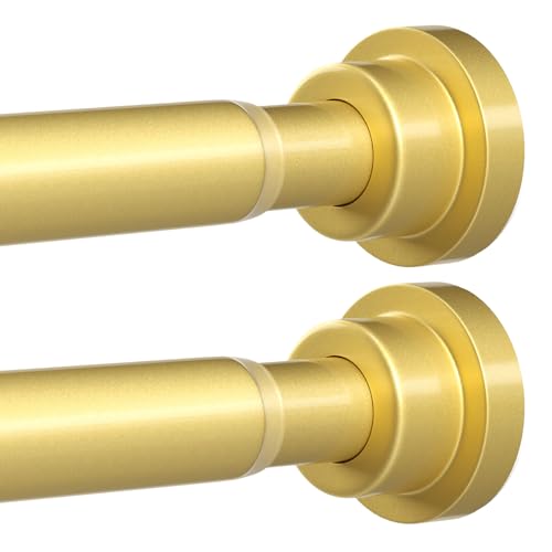 Tension Curtain Rod Gold Tension Rod 28 To 48 Inch Spring Curtain Rods Non Slip Tension Rods 2pcs For Windows No Drilling Adjustable Tension Rods of Curtains Window Closet Kitchen Wardrobe - color: Gold, size: 28-48 inch 2pcs