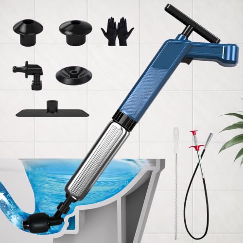 Toilet Plungers for Bathroom Heavy Duty, High Pressure Toilet Auger Air Drain Blaster with Real-Time Toilet Snake Drain Clog Remover,Toilet Unclogger Tool,Sink Shower Tubs Plumbing Clogs (Blue)