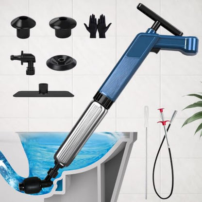 Toilet Plungers for Bathroom Heavy Duty, High Pressure Toilet Auger Air Drain Blaster with Real-Time Toilet Snake Drain Clog Remover,Toilet Unclogger Tool,Sink Shower Tubs Plumbing Clogs (Blue)