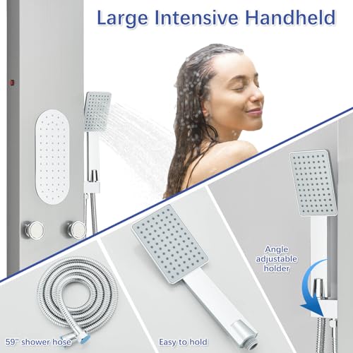Luxury Shower Tower System with LED Shower Head, 5 Functions Shower Panel Tower System with 4 pcs Body Massage Jets,Stainless Steel Wall Mount Massage Shower Panel Tower System Brushed Nickel - color: Brushed-8125