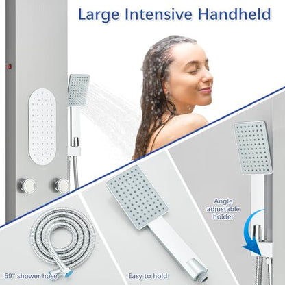 Luxury Shower Tower System with LED Shower Head, 5 Functions Shower Panel Tower System with 4 pcs Body Massage Jets,Stainless Steel Wall Mount Massage Shower Panel Tower System Brushed Nickel - color: Brushed-8125