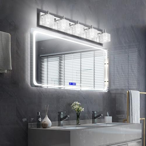 Ralbay Chrome Bathroom Vanity Light Fixtures 5 Lights Modern LED Chrome Vanity Light Over Mirror Modern Crystal Vanity Lights - color: Chrome, size: 31.5 inch