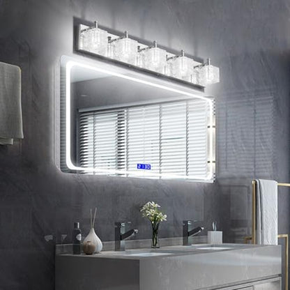 Ralbay Chrome Bathroom Vanity Light Fixtures 5 Lights Modern LED Chrome Vanity Light Over Mirror Modern Crystal Vanity Lights - color: Chrome, size: 31.5 inch