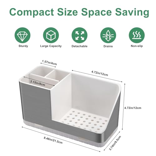 Toothbrush Holders for Bathroom Countertop Organizer (Brushed Silver Grain) | Easy To Clean, Drainage, Non-Slip, Detachable, Kids Electric Toothbrush and Toothpaste Holder for Bathrooms - color: Brushed Silver