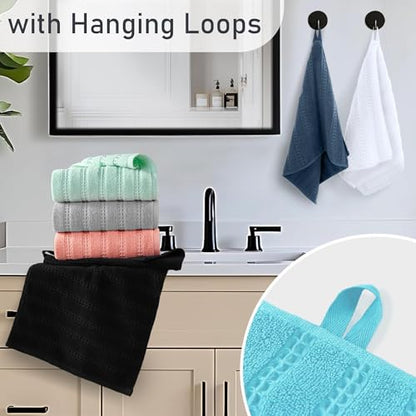 VOOVA & MOVAS Hand Towels 4PC,13"x30", 100% Cotton,White & Black | Waffle Weave Fabric, Soft Lightweight & Absorbing, Quick Dry & Non-fading, Unshrinkable - color: Black + White
