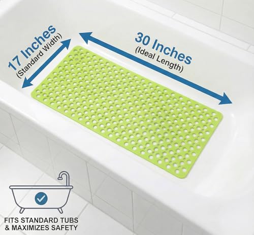 Nonslip Bathtub Mat Extra Soft TPE Bath Mat for Kids, Machine Washable Bathroom Shower Mat, Smooth/Non-Textured Tubs Only, 30L x 17W Inch (Green) - color: Green, size: 30" x 17" (Rectangular)