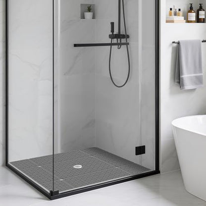 Yolife Square Shower Mat, 27" x 27" Large Shower Mat with Center Drain Hole, Soft TPE Non Slip Shower Mats for Inside Shower with Suction Cups, Anti Slip Washable Shower Floor Mat, Dark Grey - color: Dark Grey