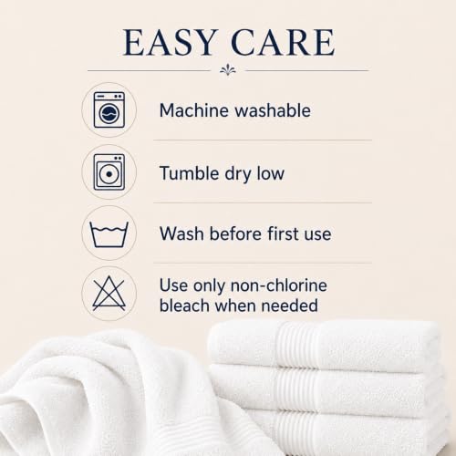 Towel Set for Bathroom, 3 Piece Turkish Cotton Bath Hand and Wash Towels | Mixed size set in Ice White, 600 gram weight. Double stitched hems suit family and guest use. - color: Ice White