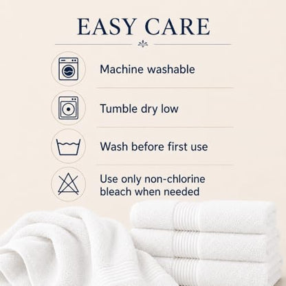 Towel Set for Bathroom, 3 Piece Turkish Cotton Bath Hand and Wash Towels | Mixed size set in Ice White, 600 gram weight. Double stitched hems suit family and guest use. - color: Ice White