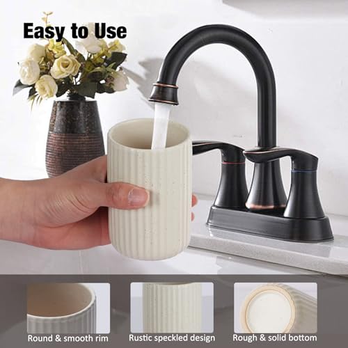 Ceramic Toothbrush Holders, Bathroom Tooth Brush Holder Set, Speckled Bathroom Cups Tumbler, Reusable Toothbrush Mouthwash Cup, Toothpaste Holder Toothbrush Organizer for Bathroom Counter - color: Beige