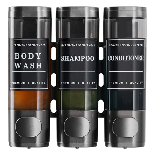 Shampoo and Conditioner Dispenser, Shower Soap Dispenser Wall Mounted, Shampoo Dispenser for Shower Wall No Drill, Bathroom Body Wash Dispenser 3 * 350ml Gungray 3 Chamber - color: Gungray 3