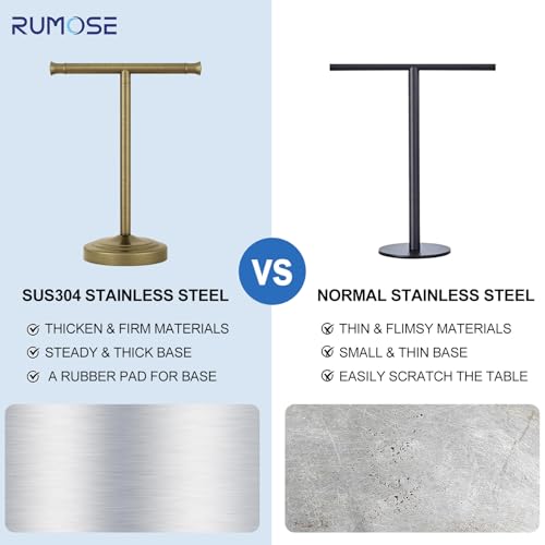 RUMOSE Antique Brass Hand Towel Holder Stand Countertop Towel Rack | 13 Inch Bathroom Kitchen Vanity T-Shape Towel Stand Free Standing Stainless Steel Towel Bar Towel Ring - color: Antique Brass