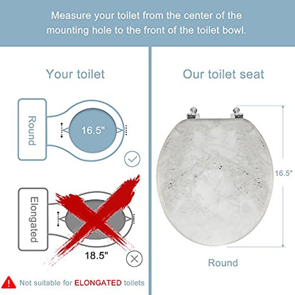 Round Marble Toilet Seat Natural Wood Toilet Seat with Zinc Alloy Hinges, Easy to Install also Easy to Clean, Anti-pinch Wooden Toilet Seat by Angol Shiold (Round, Gray) - color: Grey Marble, size: Round-16.5“
