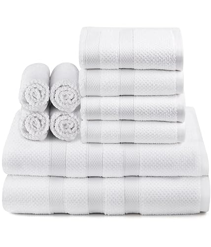COTTON CRAFT Popcorn Towel Set - Luxurious 10 Piece Towel Set - 100% Cotton - Soft Absorbent 600 GSM Bathroom Towels - 2 Large Bath Towel 4 Hand Towel 4 Wash Cloth - Hotel Spa Shower Pool Dorm - White - color: White
