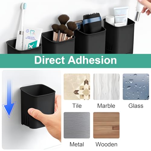 2 Packs Wall Mounted Toothbrush Holders, Self Adhesive Bathroom Toothbrush Wall Holder for Electric Toothbrush, Toothpaste, Razor,Shower Accessories (Black) - color: Black