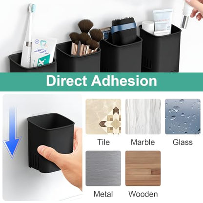 2 Packs Wall Mounted Toothbrush Holders, Self Adhesive Bathroom Toothbrush Wall Holder for Electric Toothbrush, Toothpaste, Razor,Shower Accessories (Black) - color: Black