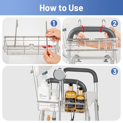 YUOROS 304 Stainless Steel Shower Caddy for Shower Chair | Shower Organizer Rack Hanging for Bench for Elderly Seniors Disabled Handicap