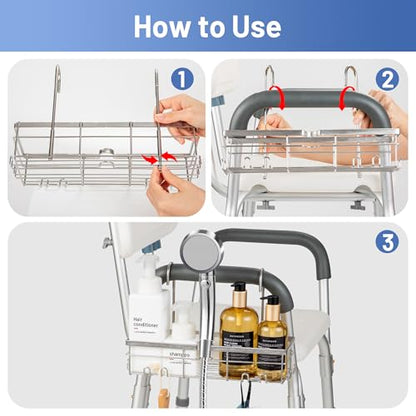 YUOROS 304 Stainless Steel Shower Caddy for Shower Chair | Shower Organizer Rack Hanging for Bench for Elderly Seniors Disabled Handicap