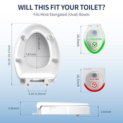 Raised Toilet Seat, Elongated 18.5", Soft Close | 2.91" elevated height, quick-release design, stable PP construction, easy installation, fits most standard elongated toilets - size: Raised Seat Only