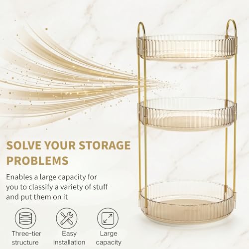 Cididu 360 Rotating Makeup Organizer, 3 Tiers Plastic Bathroom Spinning Holder Rack, Round Lazy Susan Organizer, Large Capacity Countertop Shelf for Cosmetics, Perfume, Skincare, Spice, Toiletries