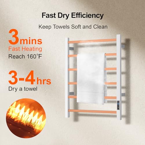 Electric Heated Towel Warmer - Wall Mounted Bathroom Towel Rack, Plug-in Design & Stainless Steel Brushed with Timer & Temperature Control 6 Bar - color: Square Brushed With Timer, size: 6 Bar