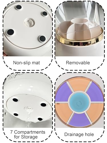 Rotating Toothbrush Holder Covered, Bathroom Counter Organizer, White | 360° 7-Slot Rotating Draining Water for Kids Electric Tooth Brush, Toothpaste, Razors, Cosmetic Brushes - color: White