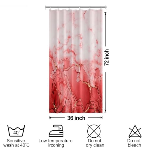 Red Marble Stall Waterproof Shower Curtain 36x72 inches | RV Small Shower Curtain Set for Bathroom, Abstract Modern, Machine Washable, Easy to Install with Hooks, Ombre White Red - color: Red, size: 36"W x 72"L (Pack of 1)