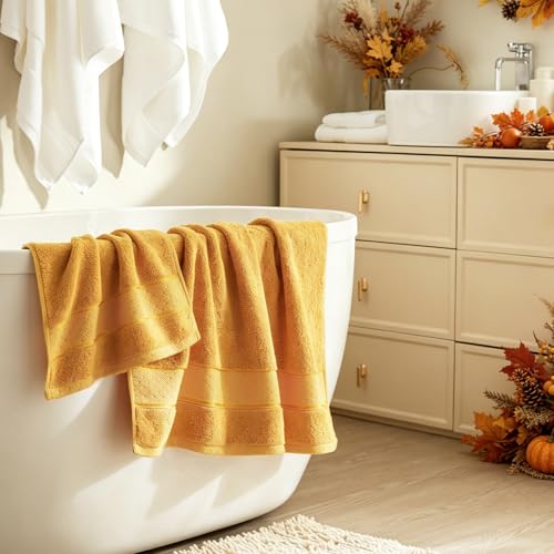 COZYART Bath Towel Set 6 PCS, Luxury Gold 100% Turkish Cotton 650GSM Soft | Absorbent Quick Dry, OEKO‑Tex 100 Cert. Zero Twist Ring Spun Cotton, Plush Fluffy, Breathable Hotel Quality Bathroom Towels - color: Mustard Gold