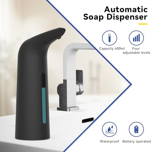 Automatic Soap Dispenser, 13oz/400ml for Bathroom & Kitchen No Touch | Plastic Material Soap Holder,4-Level Adjustable Touchless Hand Soap Dispenser ,Battery Operated Electric Dispenser - color: Black