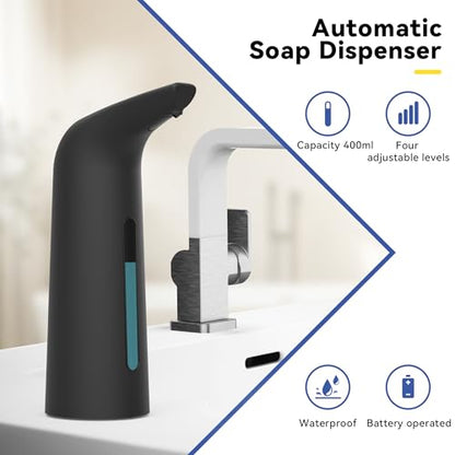 Automatic Soap Dispenser, 13oz/400ml for Bathroom & Kitchen No Touch | Plastic Material Soap Holder,4-Level Adjustable Touchless Hand Soap Dispenser ,Battery Operated Electric Dispenser - color: Black