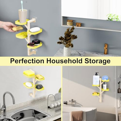 Soap Holder Four Layer Wall Mounted NO-Drilling Rotatable Self-draining Removable Soap Dish for Shower Bathroom Tray,Self Draining Sponge Holder,Razor Holder (Yellow/Ecru) - color: Yellow/Ecru