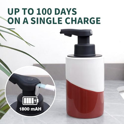 BosilunLife Automatic Soap Dispenser Ceramic Hand Free Soap Dispenser with Waterproof Pump Rechargeable Smart Electric Soap Lotion Dispenser Touchless for Kitchen Bathroom (White-Red, Liquid Pump) - color: White-red(liquid)