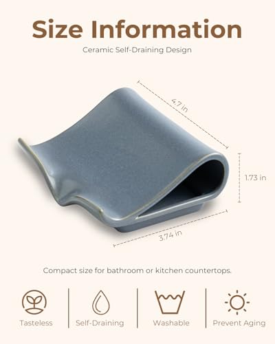 Zoeeker Self-Draining Soap Dish, Ceramic Soap Holder with Drain Spout | Bar Soap Saver Waterfall Design Drying Tray for Shower Bathroom Kitchen Bathtub, Sink Organizer Tray, Extends Soap Life, Blue - color: Blue