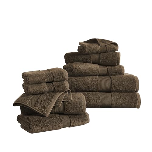 Craft Cottage LLC's Luxury Cotton & Rayon from Bamboo Towel Set of 10 (Bath Towels 28x54, Hand Towels 16x28, Washcloths 12x12) – Ultra Soft, Absorbent & Quick Drying – Multiple Colors (Chocolate) - color: Chocolate