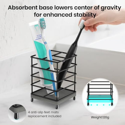 Toothbrush Holders with Quick Drying Mat—Black DiatomiteToothbrush and Toothpaste Holder for Bathroom—3 Slots Openwork Design Bathroom Counter Organizer for Electric Toothbrush,Razor, Toothpaste - size: Small