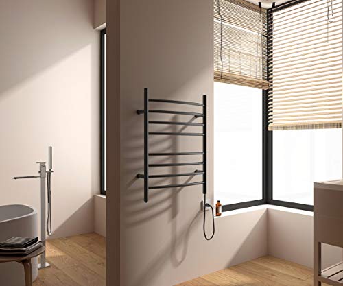 8-Bar Towel Warmer, Heated Towel Rack, Plug-in, Matte Black | 304 Stainless Steel Curved 8-Bar Wall-Mounted Towel Warmer With Plug-In Installation Only For Bathrooms - color: Matte Black