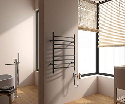 8-Bar Towel Warmer, Heated Towel Rack, Plug-in, Matte Black | 304 Stainless Steel Curved 8-Bar Wall-Mounted Towel Warmer With Plug-In Installation Only For Bathrooms - color: Matte Black