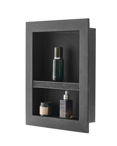 VEVOR Shower Niche, 16 x 20 x 4 inch Recessed Wall Niche with Movable Divider Shelf, Modern Soap & Shampoo Storage Organizer, Square Corners, Sealed Waterproof Design, Black for Bathroom Shower - size: 16x20''