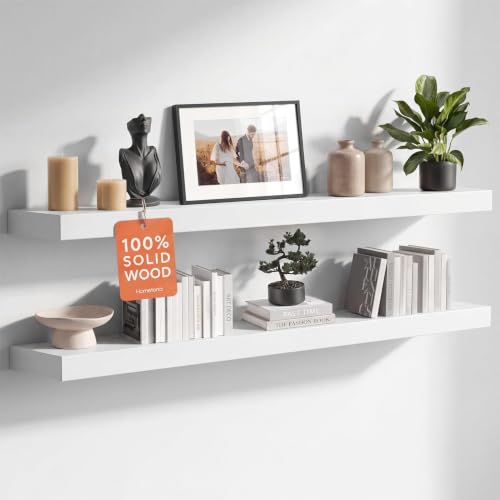 White Floating Shelves 42 inch, High End Solid Real Wood 42inch Floating Shelf for Wall Mounted, White Wooden 42in Long Floating Shelves, Heavy Duty Bracket, 42 X 6.5 X 1.75 inches, Set of 2 - color: Classic White - Soft Neutral Satin, size: 42 inch