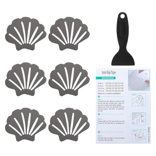 PATIKIL Bathtub Non Slip Stickers 3.54x2.76 Inch, 6 Pack Shell Safety Shower Floor Anti Slip Stickers with Adhesive Decals Scraper for Bath Tub Shower Floor Stair, Gray - color: Gray