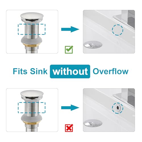 15/8" Bathroom Faucet Vessel Vanity Sink Pop up Drain Stopper Plug | without Overflow Fits Bathroom Standard Sink Hole 1-1/2" to 1-3/4" Polished Chrome Finish Push & Seal by Homevacious - color: Chrome, style: Without Overflow